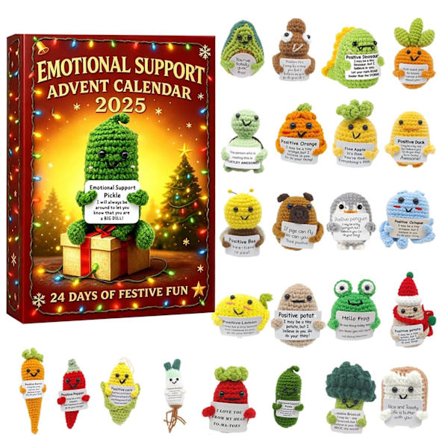 Håndheklet dyre-nedtellingskalender, 24 dager med oppløftende meldinger med unike figurer, koselig festlig dekor og omtenksom gave