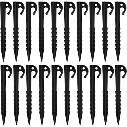 20 st tältpinnar i plast, kraftiga tältpinnar i plast, campingtältfixering (svart)