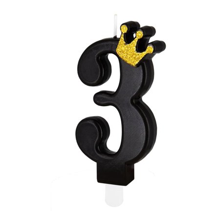 Tårtljus Siffra "0-9" Svart med Krona Siffra 3 - Partyninja.se