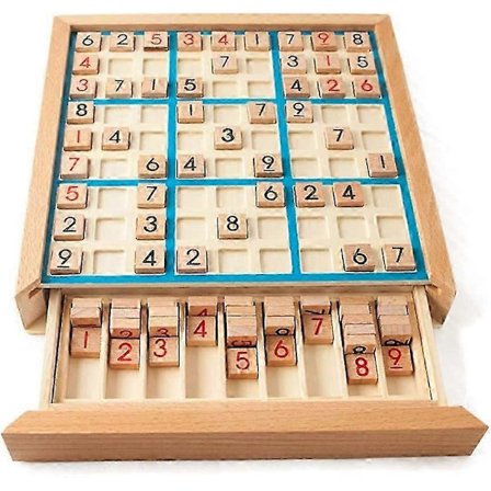 Træ Sudoku Puzzle Board Træ Sudoku Spil Sæt med Skuffe Matematik Brain Teaser Desktop Legetøj