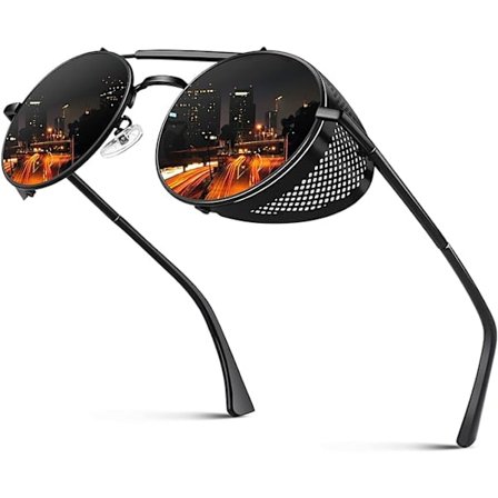 Solbriller til mænd - Retro Steampunk-stil - Runde stel i metal - Polariseret