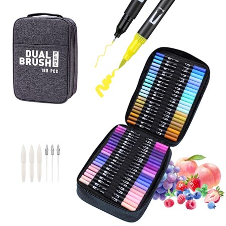 Set med 168 Dubbla Brush Markers med Fodral