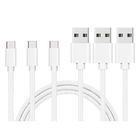 USB-C-kabel för Realme Narzo 20 - Narzo 30 5G - Narzo 30A - Syntetisk flätad Silver Vit 1 Meter [LOT 3] Phonillico