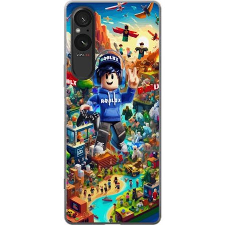 Yhteensopiva Puhelinkuori Sony Sony Xperia 5 V Suuri yksityiskohtainen Roblox-maailma täynnä hahmoja, seikkailuja ja värikkäitä ympäristöjä, t