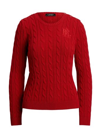 Lauren Ralph Lauren | Button-Trim Cable-Knit Cotton Sweater | M