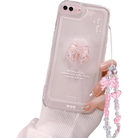 Kompatibel med iPhone-etui, sødt 3D lyserødt sløjfe slankt, klart æstetisk design til kvinder og piger, glitrende beskyttende telefoncovers til iPhone