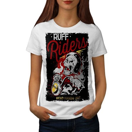 Ruff Riders Skull Biker Whitet-shirt för kvinnor