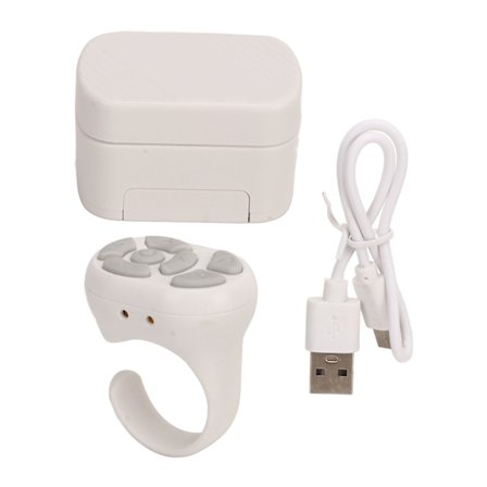 Bluetooth Fjernkontroll Scroll Ring App Sideskifter Kamerautløser Selfie-knapp med Ladeetui for Smarttelefon Hvit