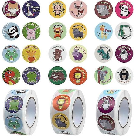 1500 stk. Belønningsklistermærker, Skoleklistermærker 3 ruller Motiverende klistermærker i 24 designs til børn, studerende, lærere, klasseværelse (