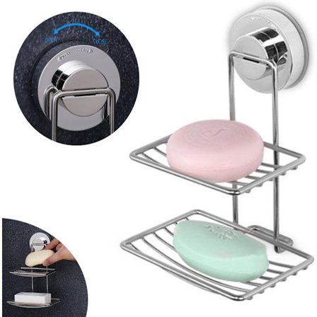 Saippuateline - Kaksikerroksinen saippuateline - Ruostumaton teräs - Vahva kantavuus - Tehokas imukuppi - Saippua-astia - Riippuva saippuateline