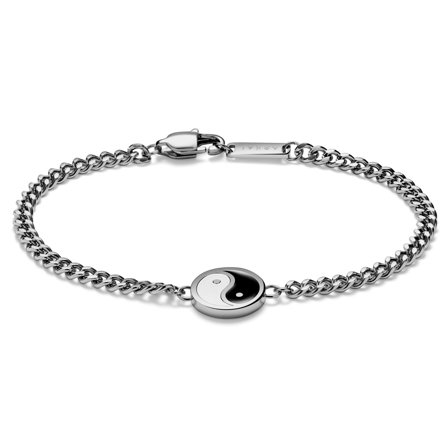 Unity | Pulsera con yin yang de acero inoxidable plateado para hombres - Pulseras de acero