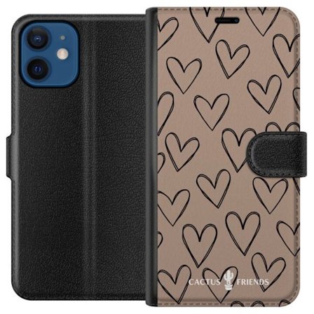 Kompatibelt Plånboksfodral till Apple Apple iPhone 12 mini Cactus and Friends - Earthy Sketch Hearts
