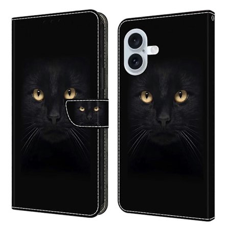 {hw}Kompatibel med iPhone 17 Deksel Magnetisk Lukking 3D Mønster Lær Lommebok Telefon Deksel-lingling} Svart Katt