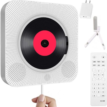 Bärbar CD-spelare med Bluetooth, väggmonterad CD-spelare för hemmabruk med fjärrkontroll, FM-radio, inbyggda HiFi-högtalare, MP3-hörlursuttag