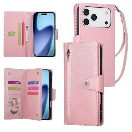 Kompatibel med iPhone 17 Pro Magnetisk Lommebok i Lær med Glidelås Kortholder