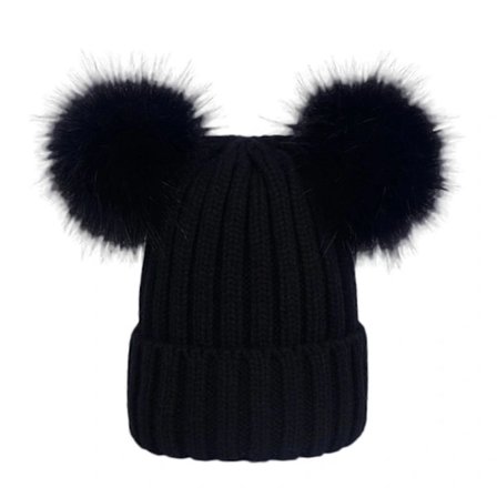 Naisten hattu yksivärinen muhkea pallo syksy talvi pörröiset pomponit pipo ulkoiluun Black S