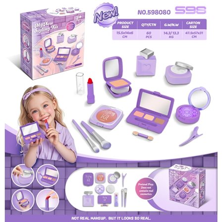 Leke-sminke for barn, sminkesett for jenter, ikke-smittende med oppbevaringsboks (ikke-smittende, ingen væske)