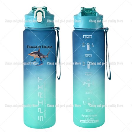 Italialainen Brainrot Sports läpinäkyvä vesipullo 800 ml kannettava kuntosali Travel Kirkas tiivis juomapullo himmeä pullo lahja