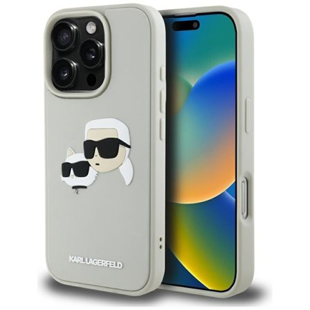 Karl Lagerfeld HC 3D Rubber Double Heads iPhone 16 Pro-etui - Beige