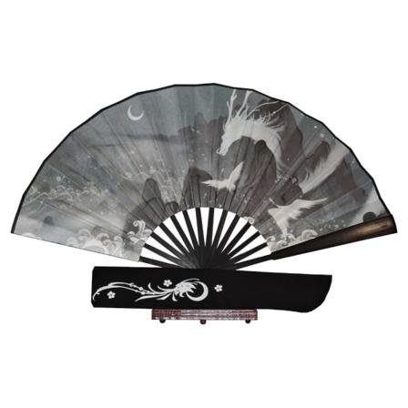 Stor svart solfjører med futteral [30cm] - M07 - Drake Black