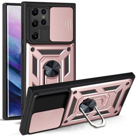 Samsung Galaxy S22 Ultra Skal Camshield Hybrid Ring Roséguld