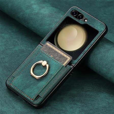 Retro ensfarget PU-kortspor ringdeksel for Samsung Galaxy Z Flip 2/1