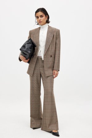 NA-KD - Wide Check Suit Pants - Skreddersydde bukser - CheckeRød - EU 34