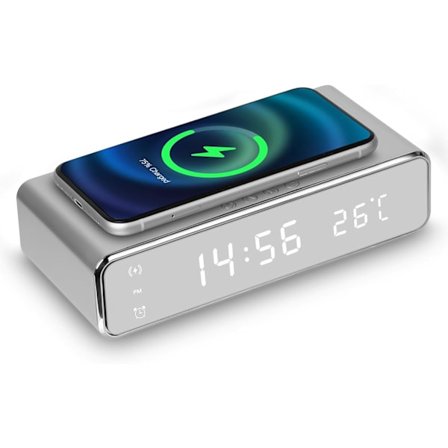 Digital vekkerklokke med trådløs lader, vekkerklokker for soverom Trådløs lader Vekkereklokke LED Digital, Termometer Telefonladere Rask lading