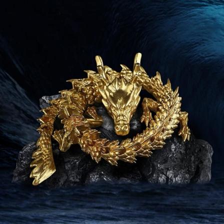 Guld Feng Shui Dragon Staty Skulpturer Rörliga leder Dragon Year Special Edition gold 40cm