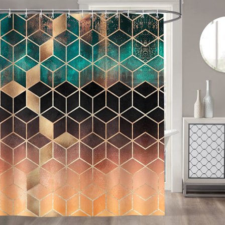 Geometrisk grön marmor duschdraperi 180 x 180 cm duschdraperi