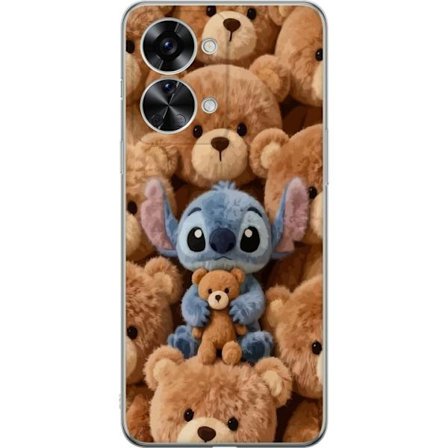 Kompatibelt Mobildeksel til OnePlus Nord 2T Stitch omgitt av brune teddybjørner med en liten teddybjørn i fanget i en søt og koselig kawaii-design