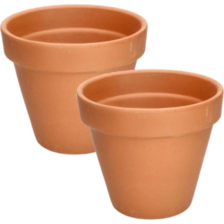 Set med 2 terrakotta blomsterpotter - 17 cm - Med kant - Til innendørs og hage