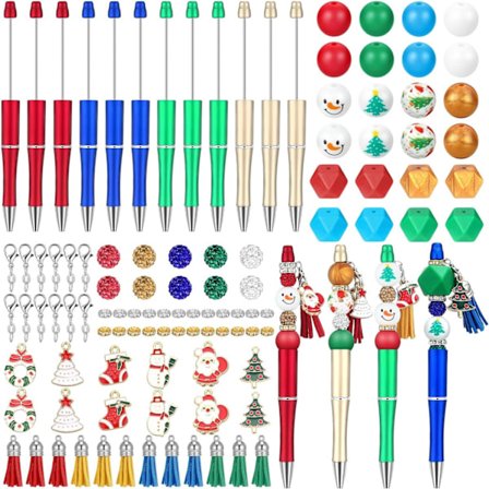 12 stk. julekuglepenne, flerfarvet perlepen, gør-det-selv julepynt, sæt til festgave