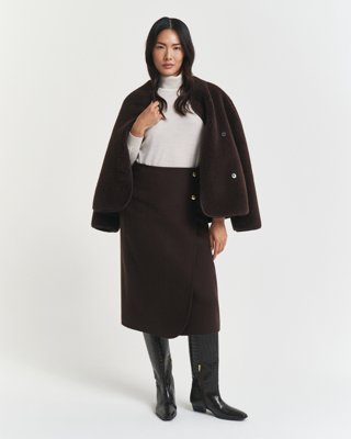 GANT - Midi-håndsydd omslagsskjørt i ull til dame deep brown