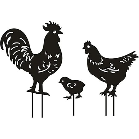 Tupp Gårdsinredning Metalli Kana Koristeelliset Puutarhakoristeet Kana Maalaistalon Taide Sisustus Kukko ja Kana Poikasten Kanssa, 3 Kappaleen Sarja