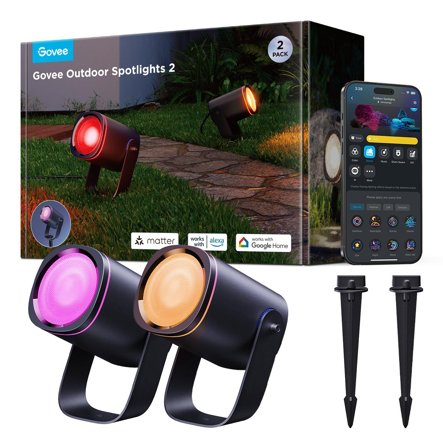 GOVEE Outdoor Spotlights 2-pakning LED utendørs spotlights med 16 millioner farger, lysstyrkeoppgradering og 69 scener
