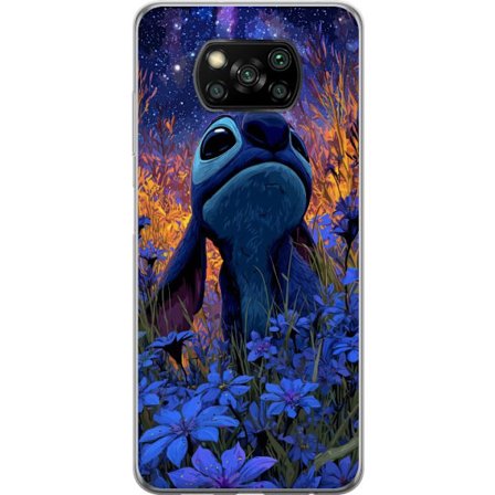 Kompatibelt Mobildeksel til Xiaomi Xiaomi Poco X3 NFC Fargerik Stitch illustrasjon under stjernehimmel med blomster og nattlys, et magisk fantasy-moti