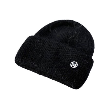 Ensfarget Beanie Lue Trendy Bokstav for M Strikket Lue Termisk Ullue Vindtett Øre for Beskyttelse for Kjølig Utendørs Svart