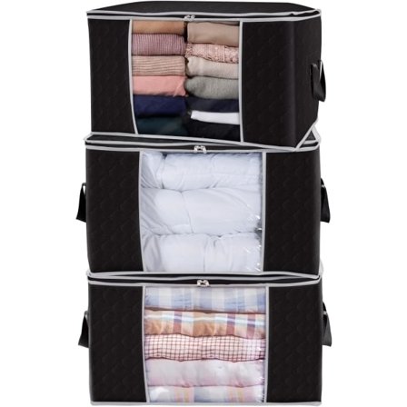 Stor opbevaringspose med forstærket håndtag, til sengetøj, sammenfoldelig med robust lynlås, transparent vindue