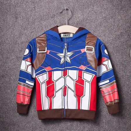 Barn Pojkar Superhjälte Spiderman Iron Man Jacka Kappa Zip Up Hoodie Cosplay kostym Blue Captain America 7-8 Years