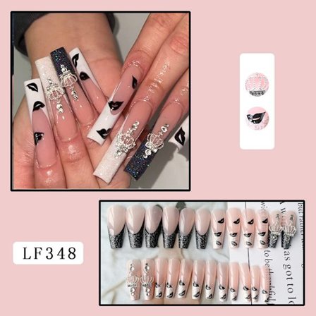 24 st Krona Långa Falska Naglar, Söta Medel Ballerina Stick On Nagel