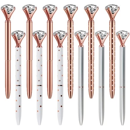 12 stk. diamantbesatte krystalpenne, metalkuglepen 0,5 mm sort