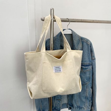 (Off-white) Damväska Handväska Corduroy Tote Bag Stor Kapacitet Shoppingväska, 1 st