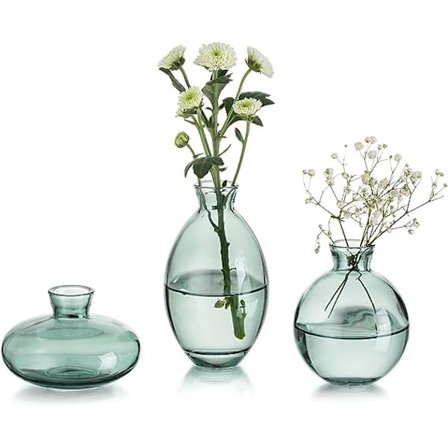 Grønne Glas Bud Vase, 3 stk./sæt Moderne Dekorative Små Mini Blomster Vaser Kort Minimalistisk Æstetisk Hjem Decor Vintage Sød Håndlavet Lille Bryllup