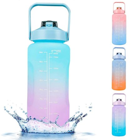 Sportsvannflaske, 2 liters motivasjonsvannflaske med tidsmarkeringer, BPA-fri, avtakbart sugerør, låselokk, lekkasjesikker, åpning med ett klikk