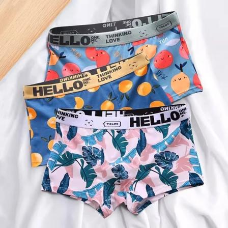 3st Herrtrosor BoxerShorts Herr Underkläder Bomull Boxer Herr Cartoon Fruktkalsonger Andas Fukt Man Boxers JuGanYe L 50-60KG