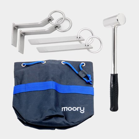 Set de piquets d’amarrage Moory Medium, droits & inclinés, acier inoxydable