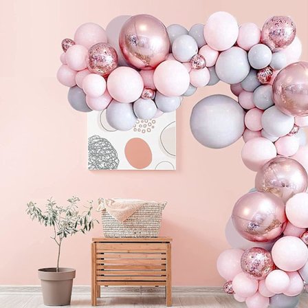 Ballongbågsset, 170 st Macaron DIY Latex Pastellrosa Grå Roséguld Ballonger Girlang Dekoration