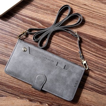 Etui til iPhone 14 Pro grå [lang snor] multi kort skinn flip kortspor crossbody prote