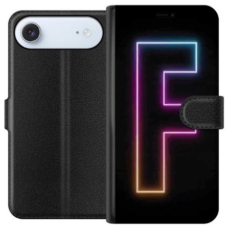 Yhteensopiva Lompakkokotelo Apple Apple iPhone 17 Air Neonkirjain F vaaleanpunaisella, sinisellä ja keltaisella valokehyksillä tummaa taustaa vasten